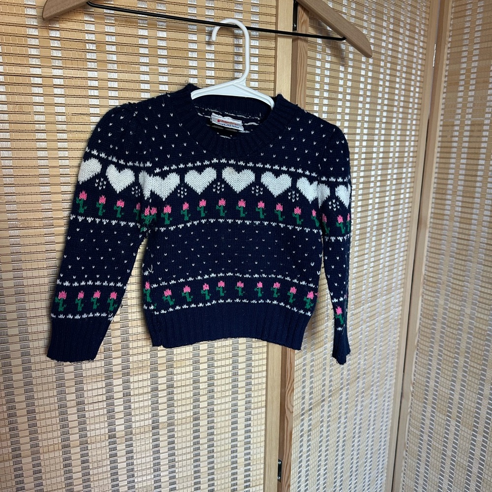 Vintage Kids Navy Blue Heart Pattern Sweater